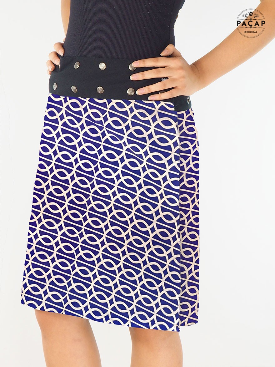 jupe longue bleue imprimée , jupe elegante, jupe été jupe décontractée boutonnée