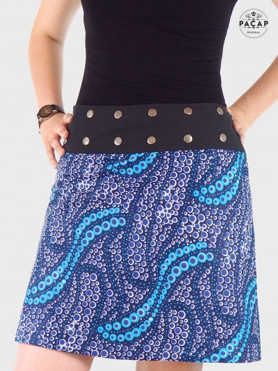 jupe bleue grande taille, jupe boutonnée femme ronde, jupe a pois, jupe a bulle, jupe marque francaise taille plus