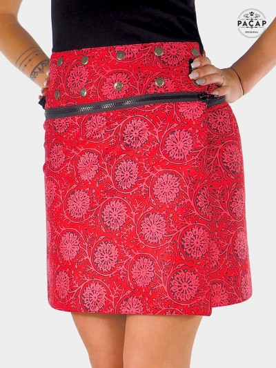 jupe rouge taille haute coquelicot coupe portefeuille fendue coupe droite coton grossiste vetement ethnique