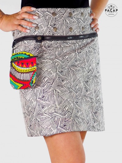 jupe blanche rayures noire poche  zippée, jupe femme portefeuille taille haute, jupe convertible, transformable
