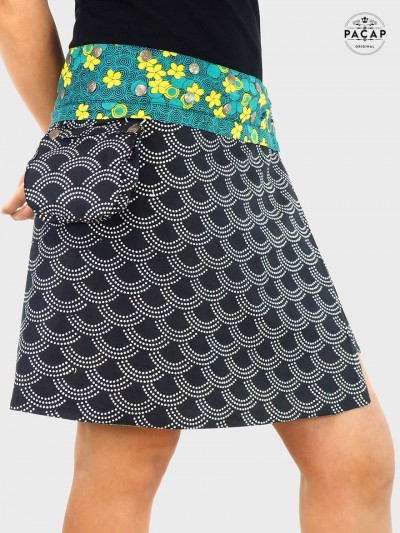jupe a sacoche, jupe evasée, jupe ceinture detachable, jupe zippée crochet, jupe festival, carnaval