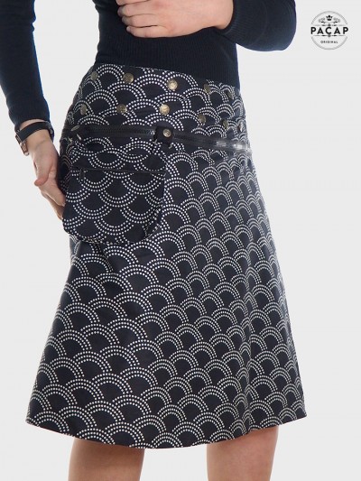 jupe longue zippée à pois noire