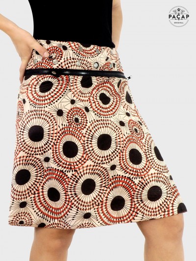 jupe longue zippée pour femme taille unique ajustable bouton pression, jupe marron évasée en coton