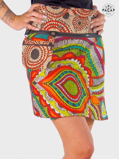 jupe ethnique, jupe indienne, jupe originale, jupe avec poche detachable, jupe réversible 8en1 2en1
