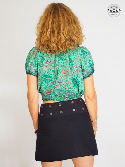 crop top vert pour femme épaules dénudées épaules nues taille réglable manche courte taille smock