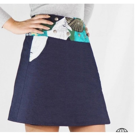 PACAP Reversible Wallet Skirt Black or Blue and Cotton Women