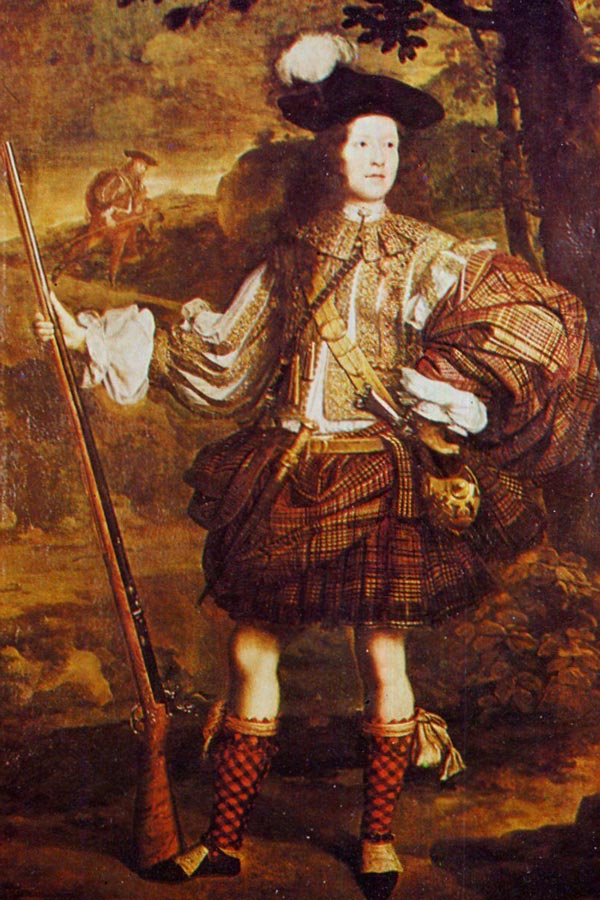 highlanders en kilt, histoire du kilt, kilt anciens, kilt medieval, guerrier en kilt, tableau d'un homme en kilt